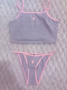 Pink & Grey Playboy Pj Set